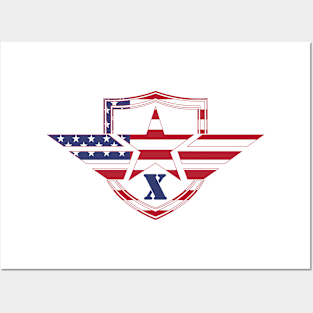 Letter X American Flag Monogram Initial Posters and Art